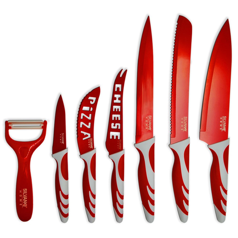 48-CMA-700R Juego de 6 cuchillos + pelador | Rojo y blanco