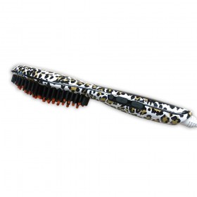 Cepillo eléctrico alisador de pelo estampado leopardo